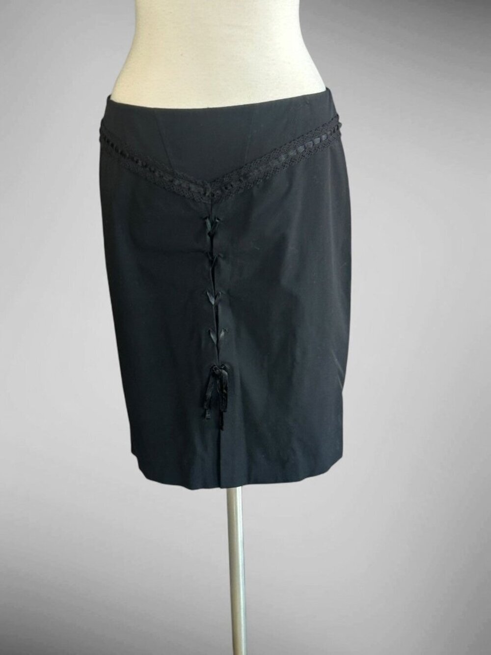 Laundry by Shelli Segal Black Skirt Corset Tie Front Vintage Pencil Size 10